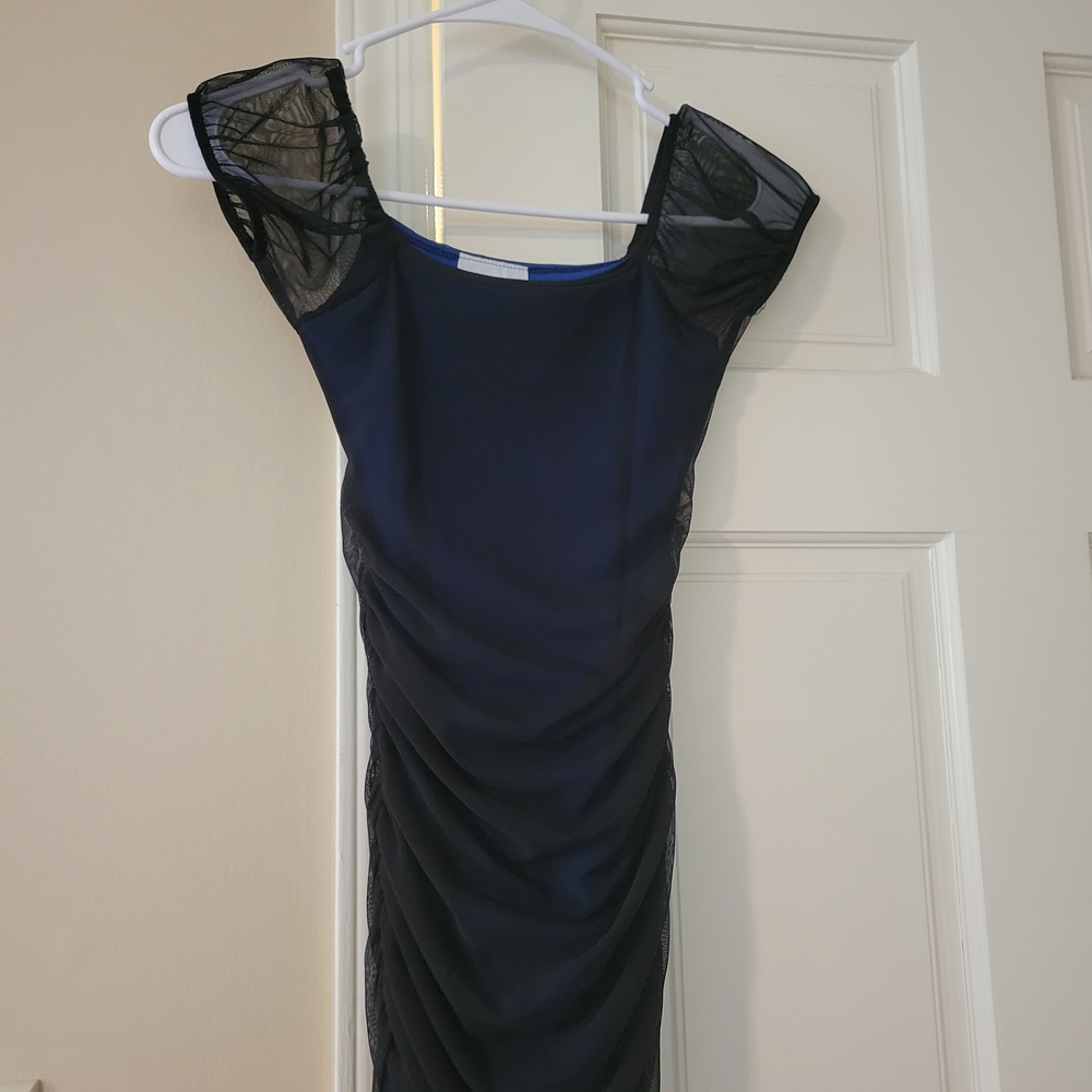 Cherly Creations Girls Navy Mesh Sleeve Kids Dress